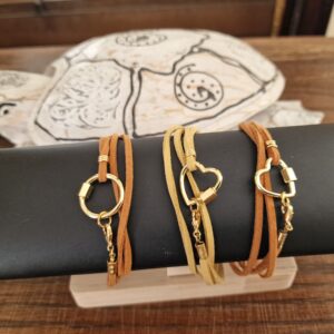 Lacet faux daim double, 3 anneaux + fermoir, pour "Mousquetons Cœur ou Cercle"