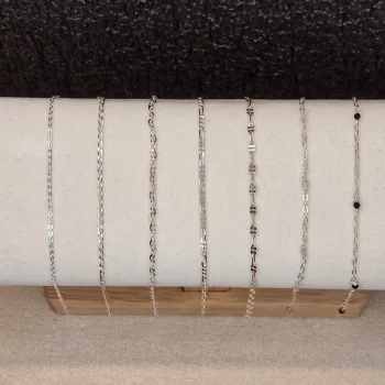 Présentoir de 7 chaînes en argent sterling 925 pour bracelets permanents, catégorie Lilas, première catégorie de prix.